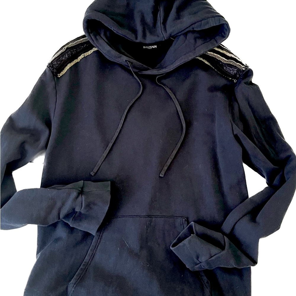 Balmain military epaulette navy sweatshirt XL